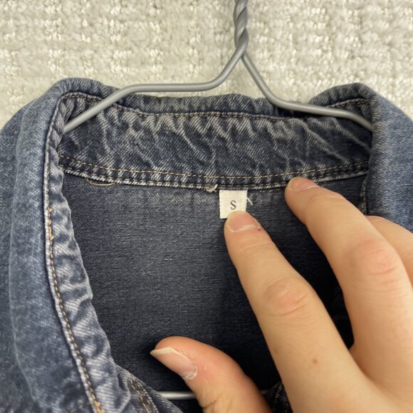 VTG Denim Shirt Jacket Men's S Western Style Dark Blue Jean Vintage Pearl Snap - Picture 7 of 15